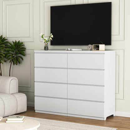 8 Drawers Dresser for Bedroom, Wood Bedroom Dresser Modern Drawer Chest, 8 Chest of Drawer, Tall Dresser for Closet, Dressers Organizer for Living Room, Closet, White