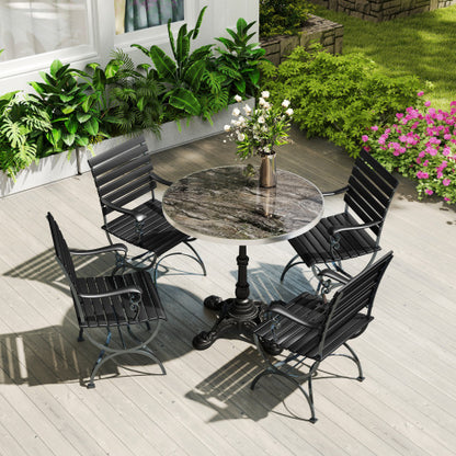 Marble-Look Sintered Stone Square Table - Heavy-Duty Cast Iron Base for Bistro, Cafe, Bar & Home Use
