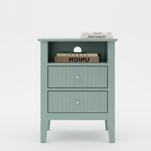 Green Fluted Nightstand with Soft-Close Drawers