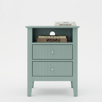 Green Fluted Nightstand with Soft-Close Drawers