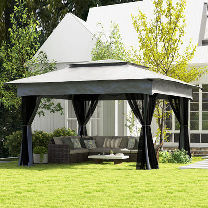 Outsunny 11' x 11' Pop Up Canopy, Outdoor Patio Gazebo Shelter with Removable Zipper Netting, Instant Event Tent w/ 114 Square Feet of Shade and Carry Bag for Backyard, Garden, Light Gray