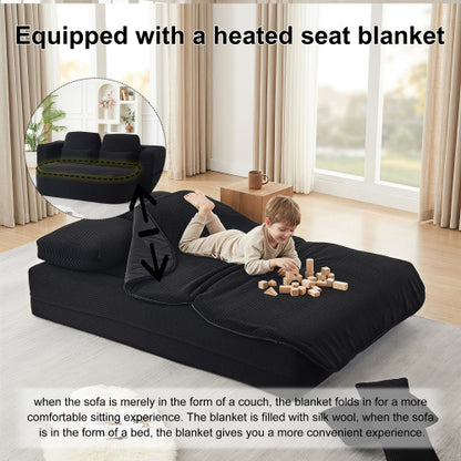 75 inch  Corduroy Convertible Floor Sofa Bed with Built-in Blanket & 4 Pillows
