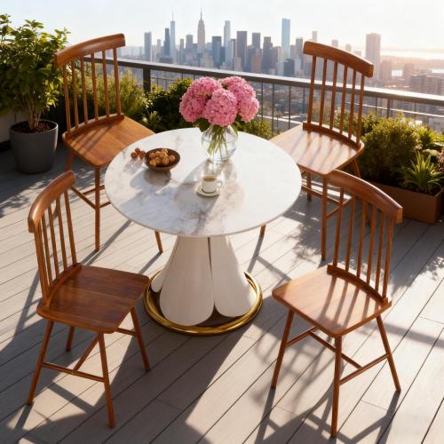 Set of 4 Light Brown Rubberwood Dining Chairs, Farmhouse Spindle Back Kitchen Chairs