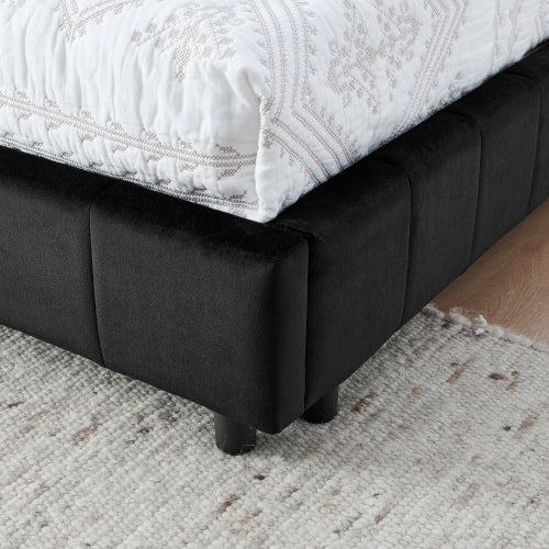 Full Size Upholstered Tufted  Bed Frame, Sofa Bed Frame with Comfortable Backrest and Armrests, Full Size Bed for Bedroom, Living Room,Velvet, Black(80.5inch *59inch *30.5inch )