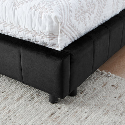 Full Size Upholstered Tufted  Bed Frame, Sofa Bed Frame with Comfortable Backrest and Armrests, Full Size Bed for Bedroom, Living Room,Velvet, Black(80.5inch *59inch *30.5inch )