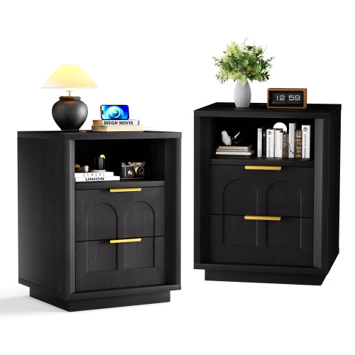 Black 2-Pack Nightstands with Charging Station