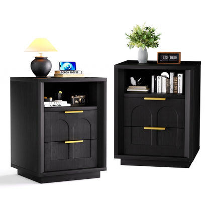 Black 2-Pack Nightstands with Charging Station