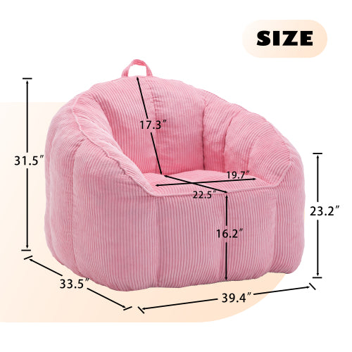 Large Corduroy Adult Bean-Bag Sofa Chair w/Armrests Filler-Included 39.4 inch x33.5 inch x31.5 inch  for Bedroom Living-Room Game-Room