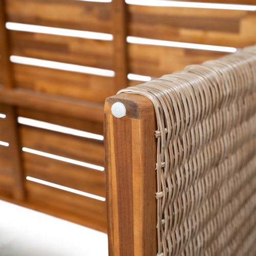 Outdoor Acacia Wood Dining Table,Teak Finish+ Brown Wicker