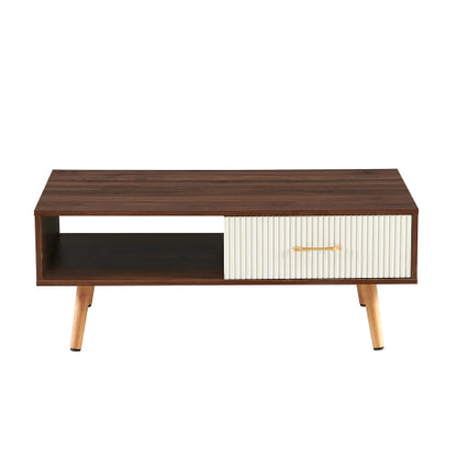 40.94inch  Rectangle Coffee Table with Drawer, Walnut Solid Wood Leg Table, 220lbs Load