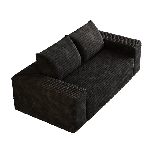 63 inch  Black Corduroy Loveseat 2-Seater Deep-Seat Sofa, No Assembly