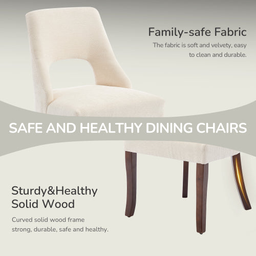 Set of 2 Beige Tufted Chenille Dining Chairs, Curved Rubberwood Legs 300lbs Capacity Space Saving Compact Design