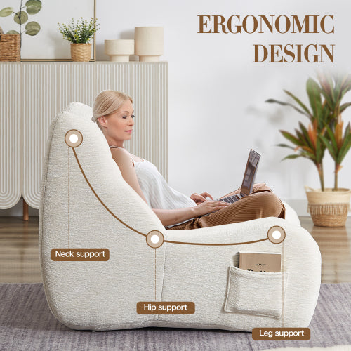 Adult Oversized Chenille Bean Bag Chair with Armrests, Floor Lazy Sofa