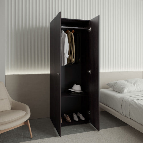 2 Doors Closet System Armoire, Hanging Rod and Storage Shelf, Modern Armoire for Bedroom Organization Storage, Black