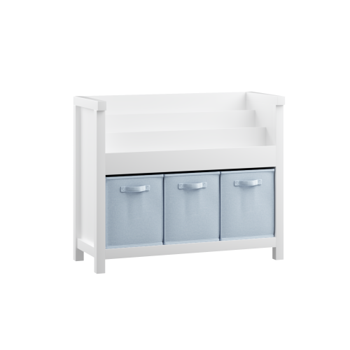 Kids Bookshelf with 3-Tier Front Storage and Fabric Toy Bins