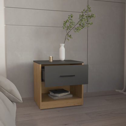 Natural Oak & Matt Gray Nightstand with Cabinet & Shelf
