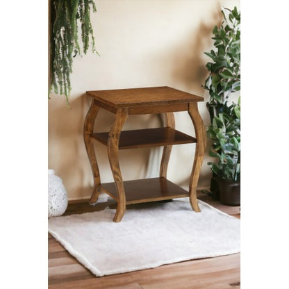 Walnut Square Accent Table 2 Tier Open Storage Cabriole Legs Design