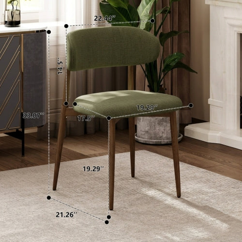 2-Piece Green Modern Metal Dining Chairs, Fabric Upholstered Kitchen Chairs, 250lbs Capacity, Adjustable Anti-Slip Foot Pads