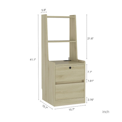 Nightstand with Charging Station, Smart Nightstand with Night Light, Modern Night Stand with Bookshelf, Bedside Tables with Storage Cabinet for Bedroom, Wood
