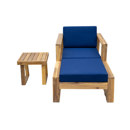 STYLE Acacia Wood Outdoor Lounge Set - Chair and Ottoman with Removable Cushions