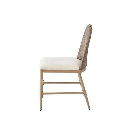 Set of 2 Brown Farmhouse Iron Frame Rattan Back Dining Chairs, 400 LBS High Load Capacity Armless Side Chairs