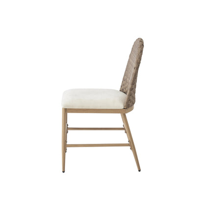 Set of 2 Brown Farmhouse Iron Frame Rattan Back Dining Chairs, 400 LBS High Load Capacity Armless Side Chairs