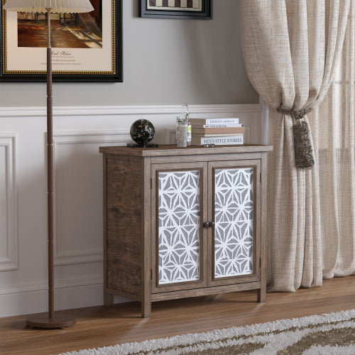 Rustic Wood Storage Cabinet with Metal Linen Doors