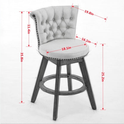 26inch Counter Height Bar Stools Set of 2, 360¡ã Swivel Stools with Back & Hand - Tufted Button - Trimmed Edges, Upholstered Velvet Kitchen Counter Stools on Wood Legs,Beige