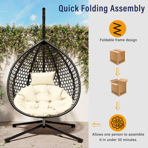 U_STYLE Sturdy Hammock Chair with Stand, Durable Hanging Egg Chair with Rattan Weaving