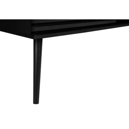 72 Inch Contemporary Black Laminate TV Stand with Sliding Doors & Cable Management