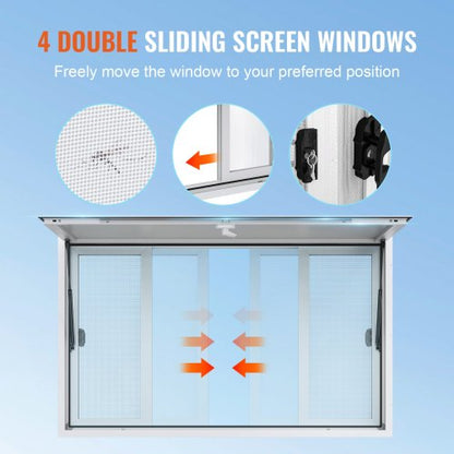Concession Window 53"x33", Aluminum Alloy Food Truck Service Window with 4 Horizontal Sliding Windows & Awning Door & Drag Hook, Up to 85 Degrees Serving Window for Food Truck Concession Trailer