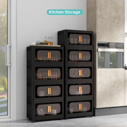 Folding Storage Cabinet with Wheels 5 Tier Collapsible Organizer Black