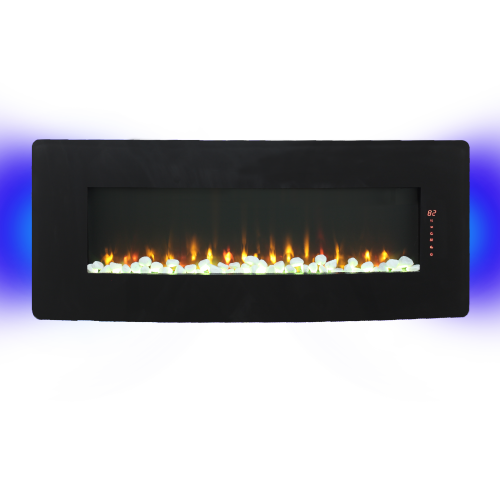 48 inch Curved Front Wall Mounted Electric Fireplace with remote and multi color flame & emberbed
