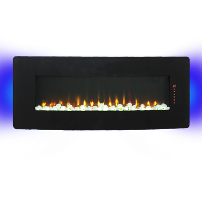 48 inch Curved Front Wall Mounted Electric Fireplace with remote and multi color flame & emberbed