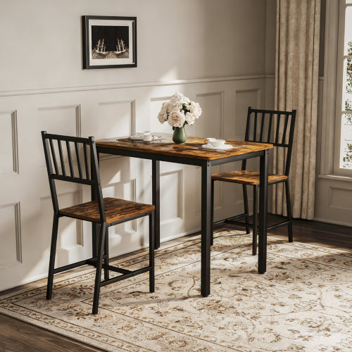 3-Piece Brown & Black Dining Set, Table & 2 Chairs