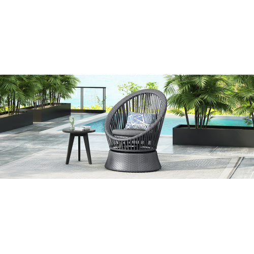 26.7" Modern Gray Swivel Wicker Lounge Chair with Rattan and Iron Frame, Featuring a Stylish Round Design, Perfect for Living Room, Patio, or Balcony Relaxation
