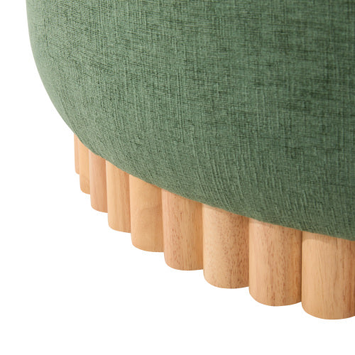 29 Inch Green Chenille Round Storage Ottoman, Reversible Tray Lid Ottoman with Rubberwood Base, No Assembly Needed