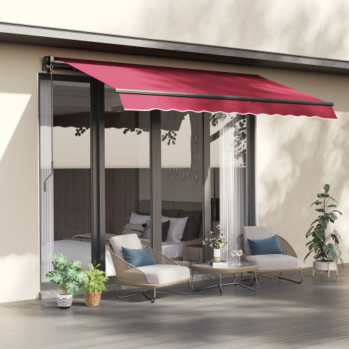 Outsunny 10' x 8' Retractable Awning, Patio Awnings, Sunshade Shelter w/ Manual Crank Handle, UV & Water-Resistant Fabric and Aluminum Frame for Deck, Balcony, Yard, Red