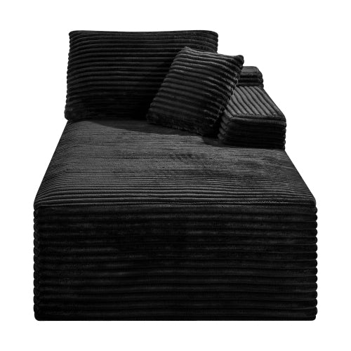 Black Corduroy Leg-Free Floor-Hugging Armless Modular Accent Chair for Living-Room Bedroom