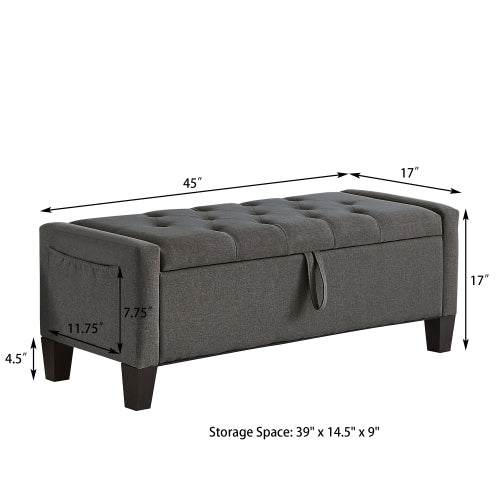 Ottoman with Storage, Storage Ottoman Bench with Safety Hinge 350 lbs Weight, Upholstered Entryway Bench with Seating for Bedroom, Living Room - Dark Gray