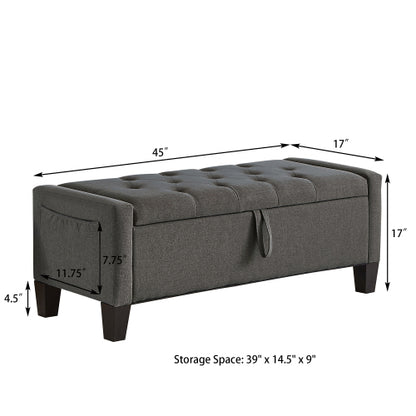 Ottoman with Storage, Storage Ottoman Bench with Safety Hinge 350 lbs Weight, Upholstered Entryway Bench with Seating for Bedroom, Living Room - Dark Gray