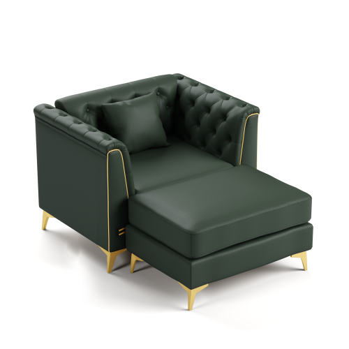40.1 inch  Green Faux Leather Chesterfield Sofa ¨C 1-Seater with Ottoman