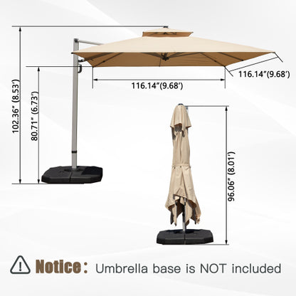 10'X10' Square Cantilever Umbrella with Center Pole, Beige (Base Not Included)