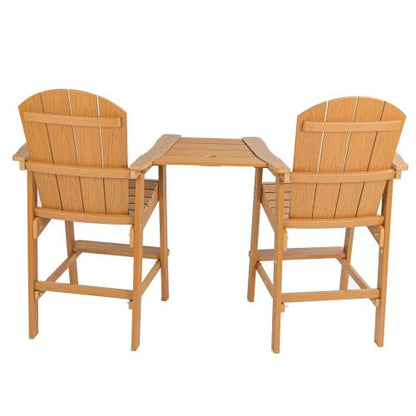 Lounge chair teak color, suitable for all seasons: Outdoor lounge chair, made of sturdy HIPS material, equipped with 304 stainless steel accessories.