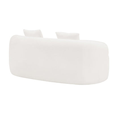 White Curved Compression Loveseat Sofa with 2 Pillows, No Assembly
