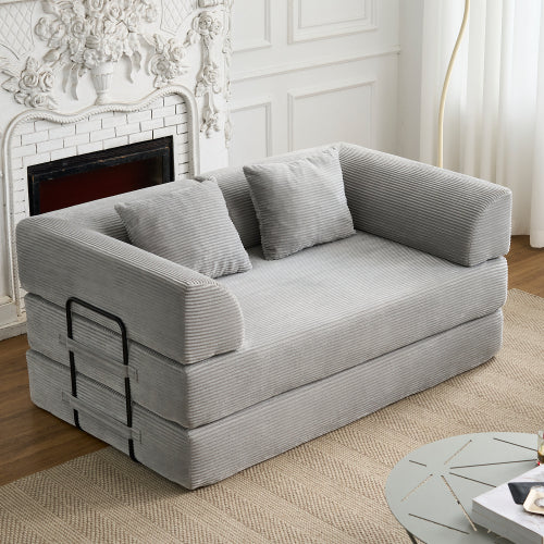 Light-Gray 5-in-1 Convertible Corduroy Sleeper Floor Sofa-Bed Reinforced-Metal-Frame 800LB Capacity No-Assembly