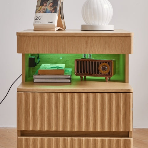 Oak 2-Drawer Nightstand with Gun Drawer & Charging Station