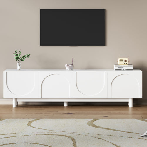 70.8 Inch White Minimalist Arch Door TV Stand Solid Pine Leg Media Console Adjustable Shelves Fits 78 Inch TV