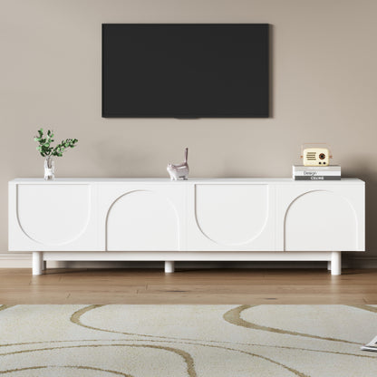 70.8 Inch White Minimalist Arch Door TV Stand Solid Pine Leg Media Console Adjustable Shelves Fits 78 Inch TV