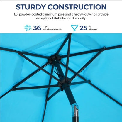 7.5 Feet Blue Market Umbrella with Crank Lift & Tilt. UV-Resistant Canopy for Pool, Backyard & Patio (Without base)